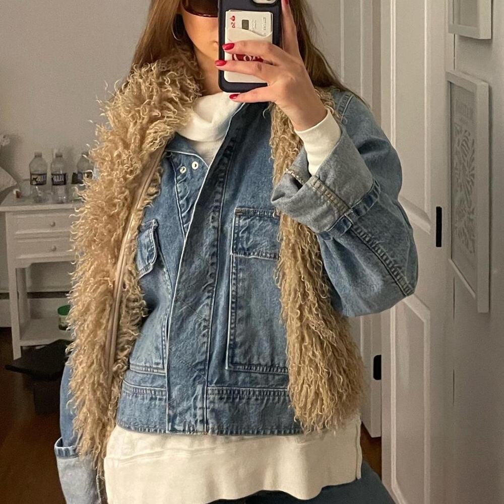 Cream Faux Fur Free People Scarf with Satin Lining